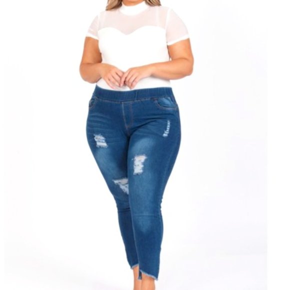 Mid Rise Denim Jeggings - Plus (1X-2X-3X) - Picture 1 of 3
